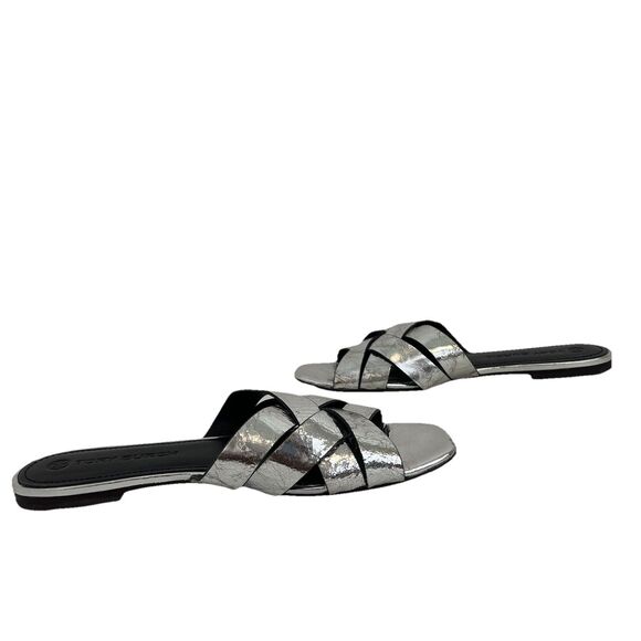 Tory Burch Womens Size 9 City Slides Metallic Silver Leather Sandals - Picture 5 of 9